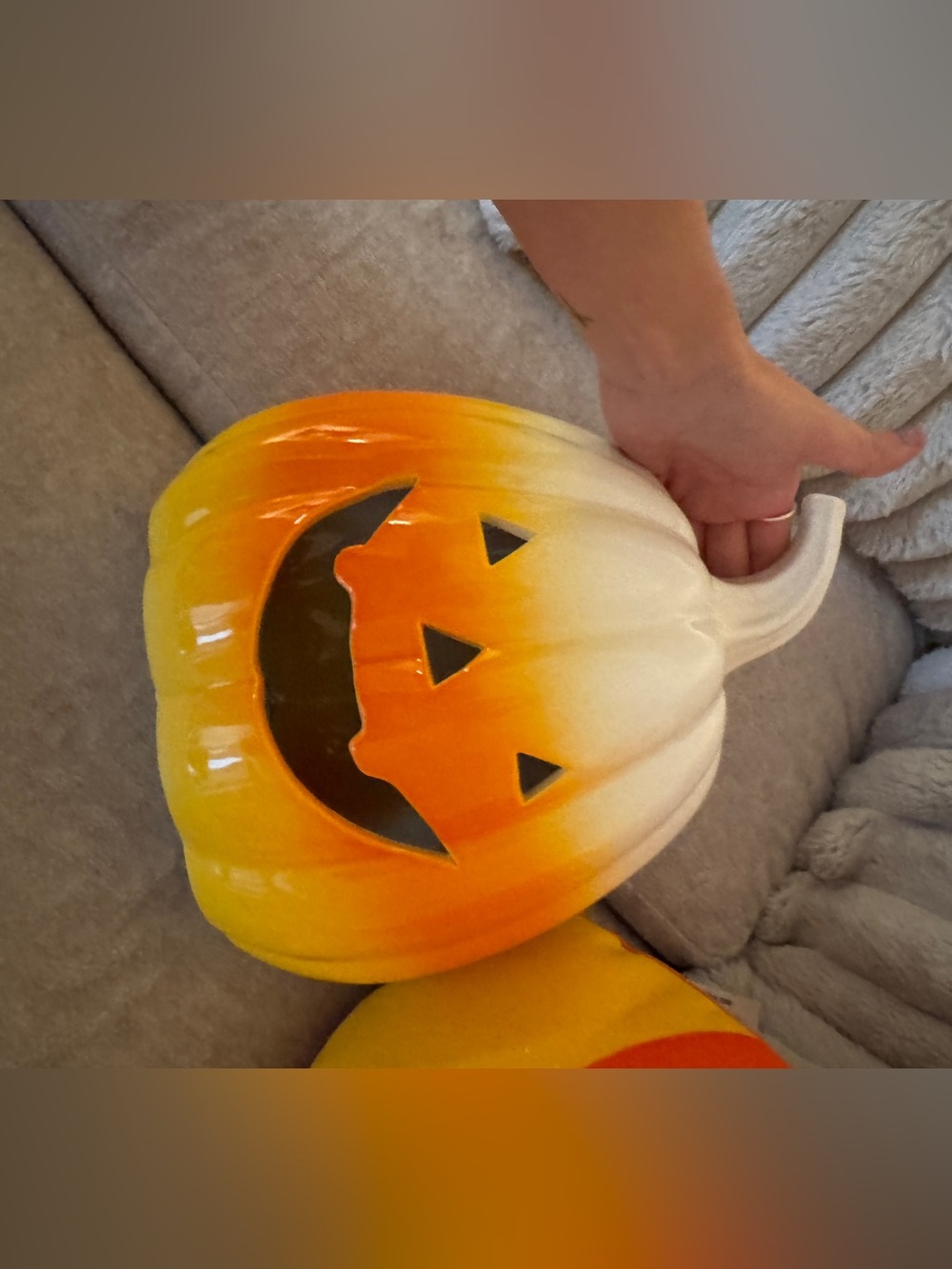 Ceramic light up candy corn pumpkin